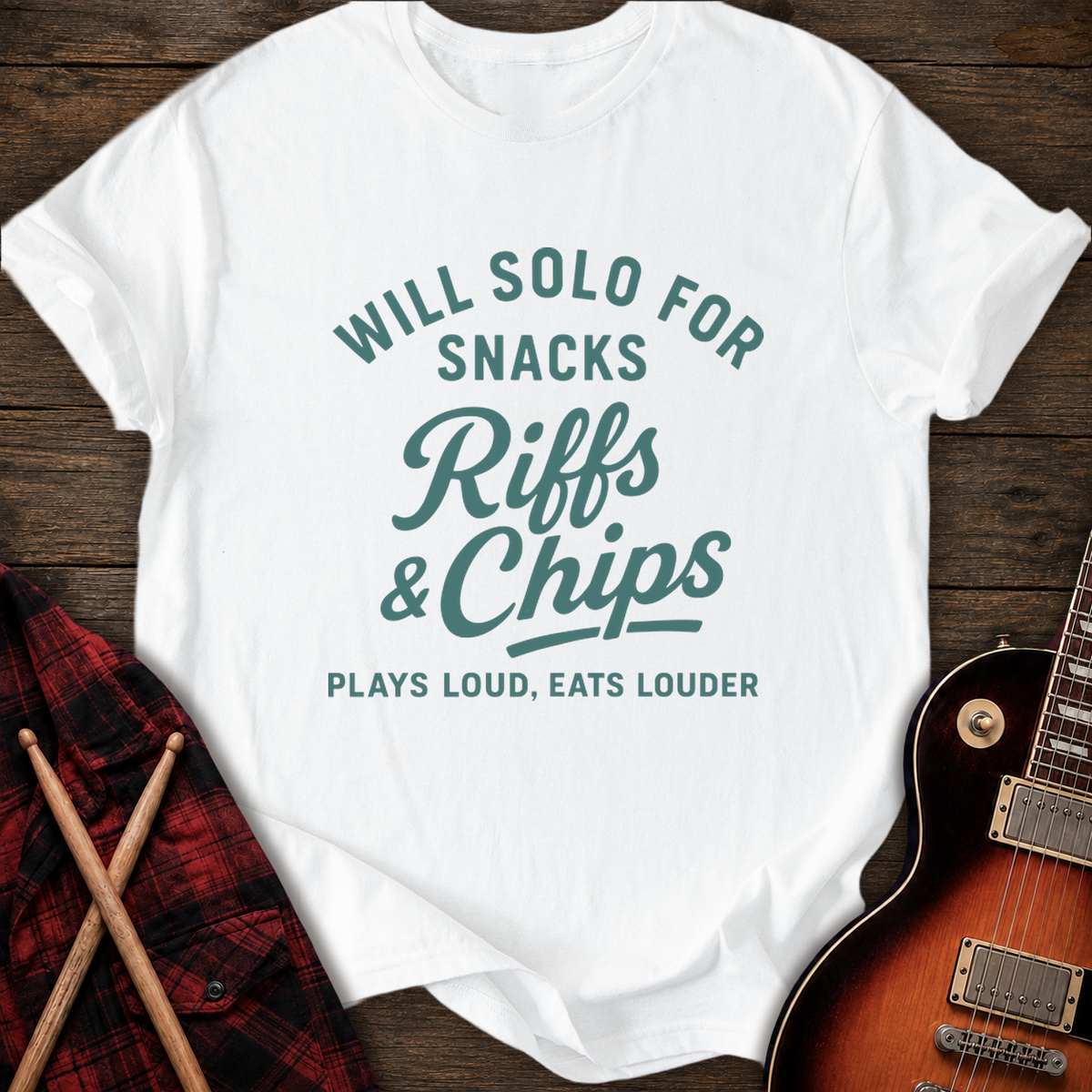 SOUNDOSE Riffs N Chips T-Shirt — White t-shirt