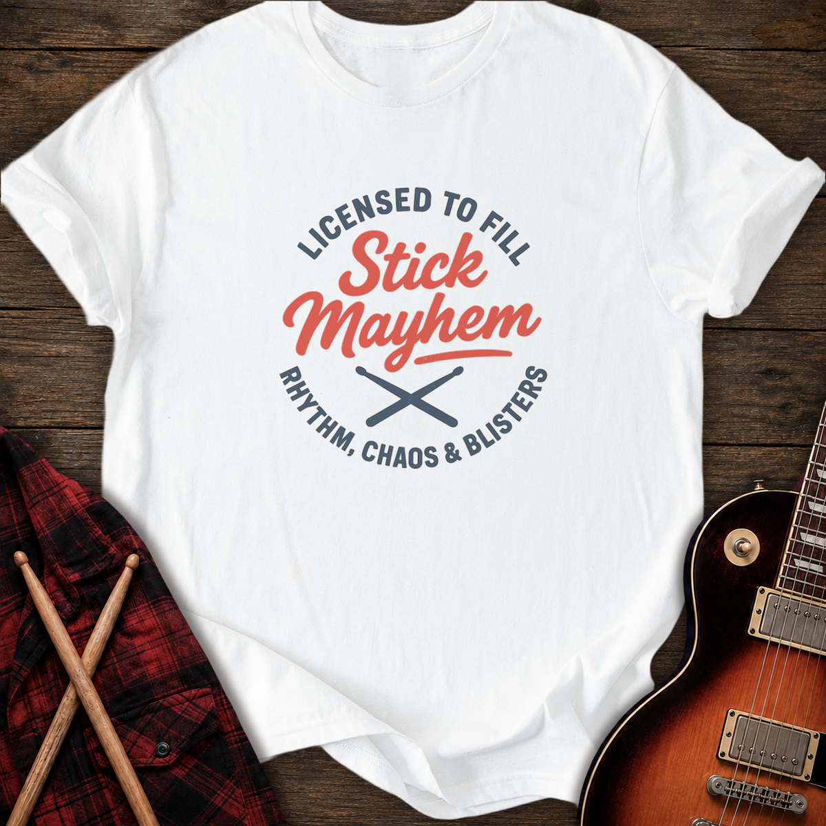 SOUNDOSE Stick Mayhem T-Shirt — White t-shirt