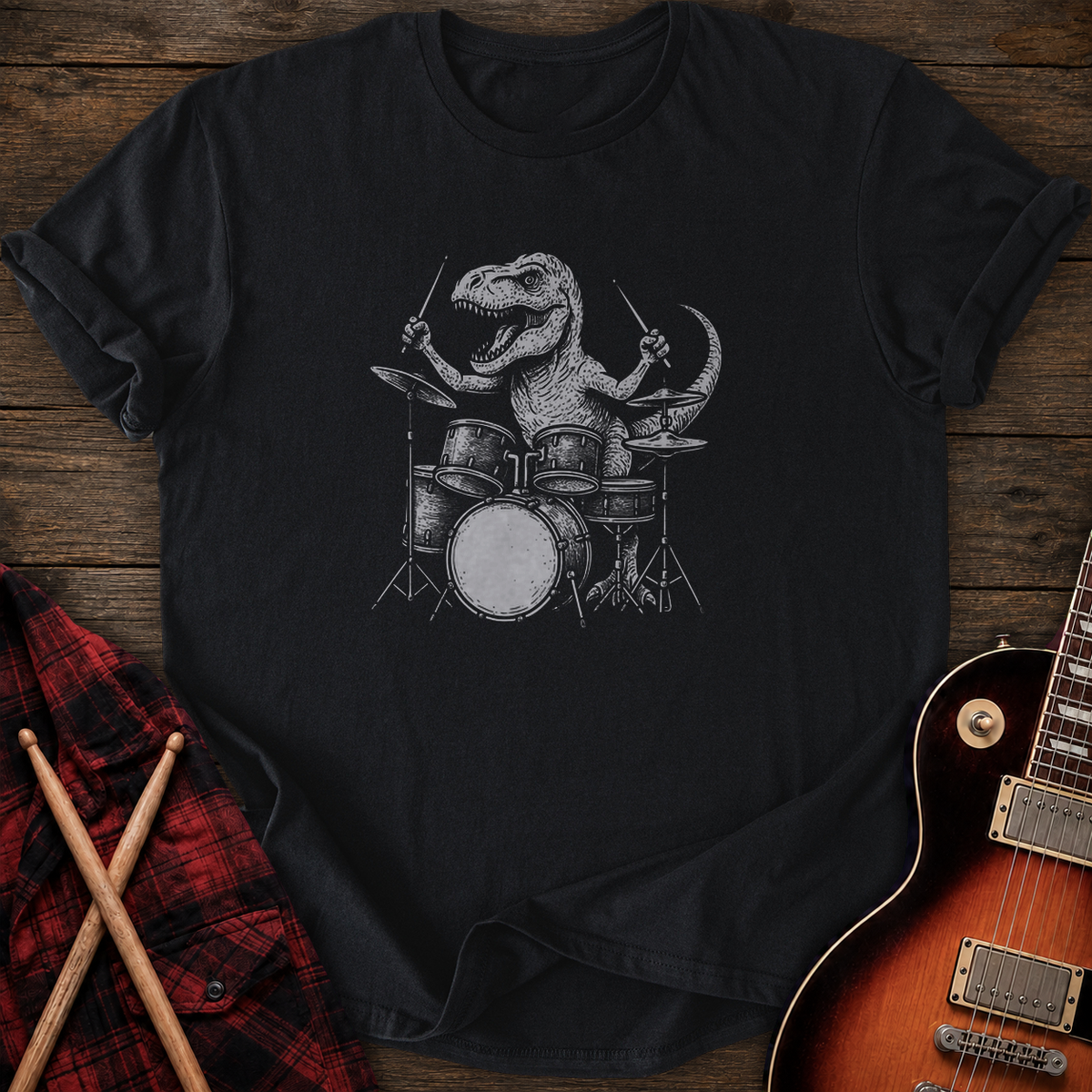 SOUNDOSE T-Rex Drum T-Shirt — Black t-shirt