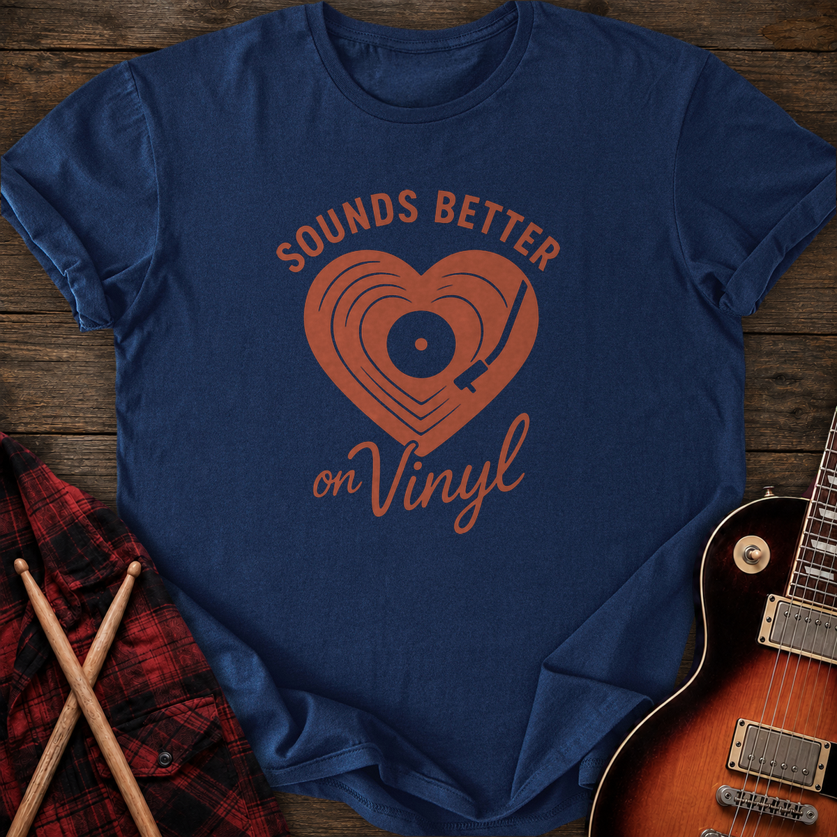 SOUNDOSE Vinyl Heart T-Shirt — Navy t-shirt