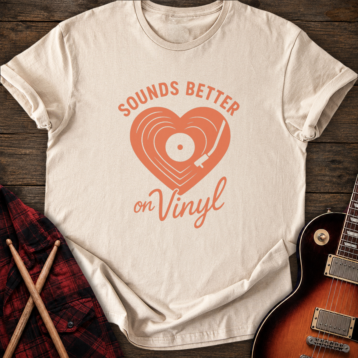 SOUNDOSE Vinyl Heart T-Shirt — Sand t-shirt