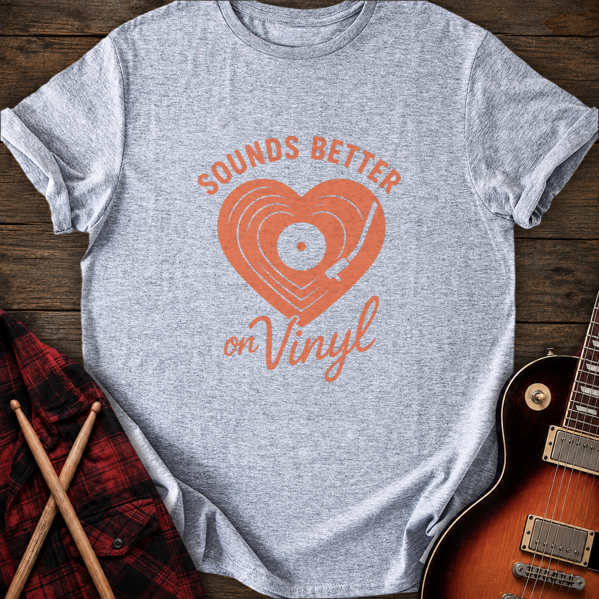 SOUNDOSE Vinyl Heart T-Shirt — Sport Grey t-shirt