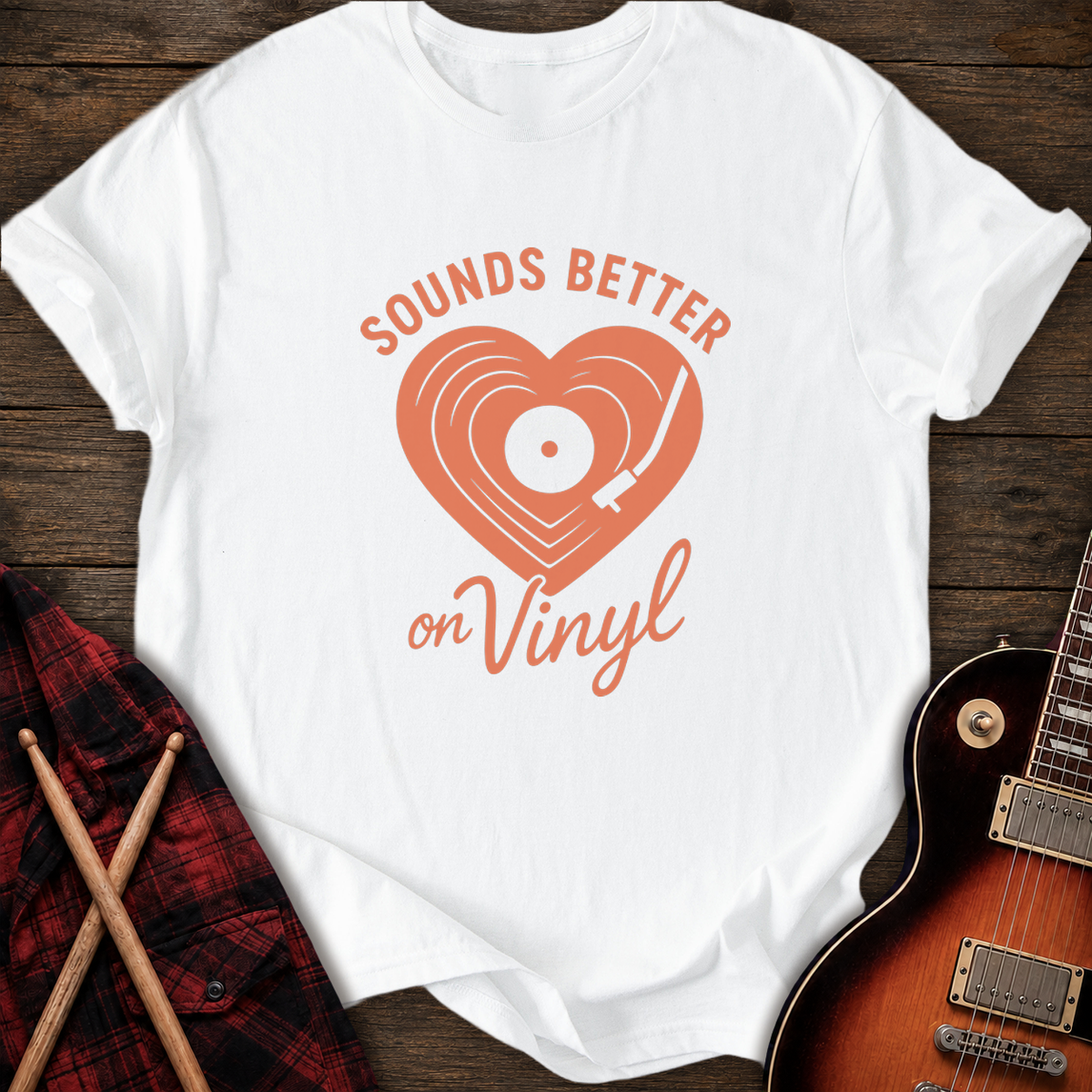 SOUNDOSE Vinyl Heart T-Shirt — White t-shirt