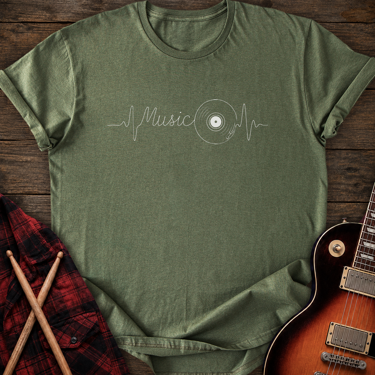 SOUNDOSE Vinyl Heartbeat T-Shirt — Military Green t-shirt