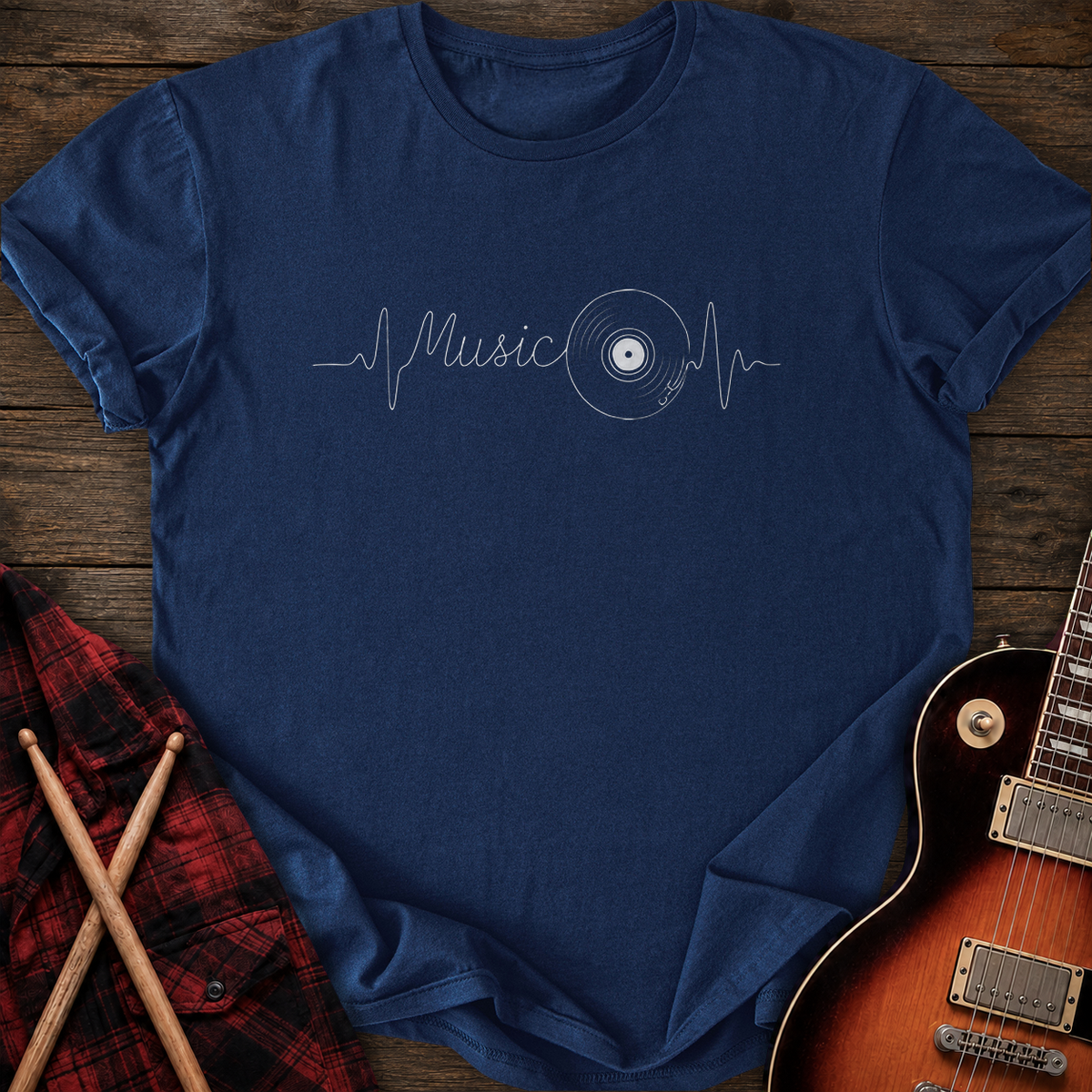 SOUNDOSE Vinyl Heartbeat T-Shirt — Navy t-shirt