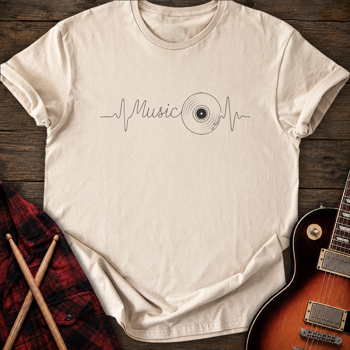 SOUNDOSE Vinyl Heartbeat T-Shirt — Sand t-shirt