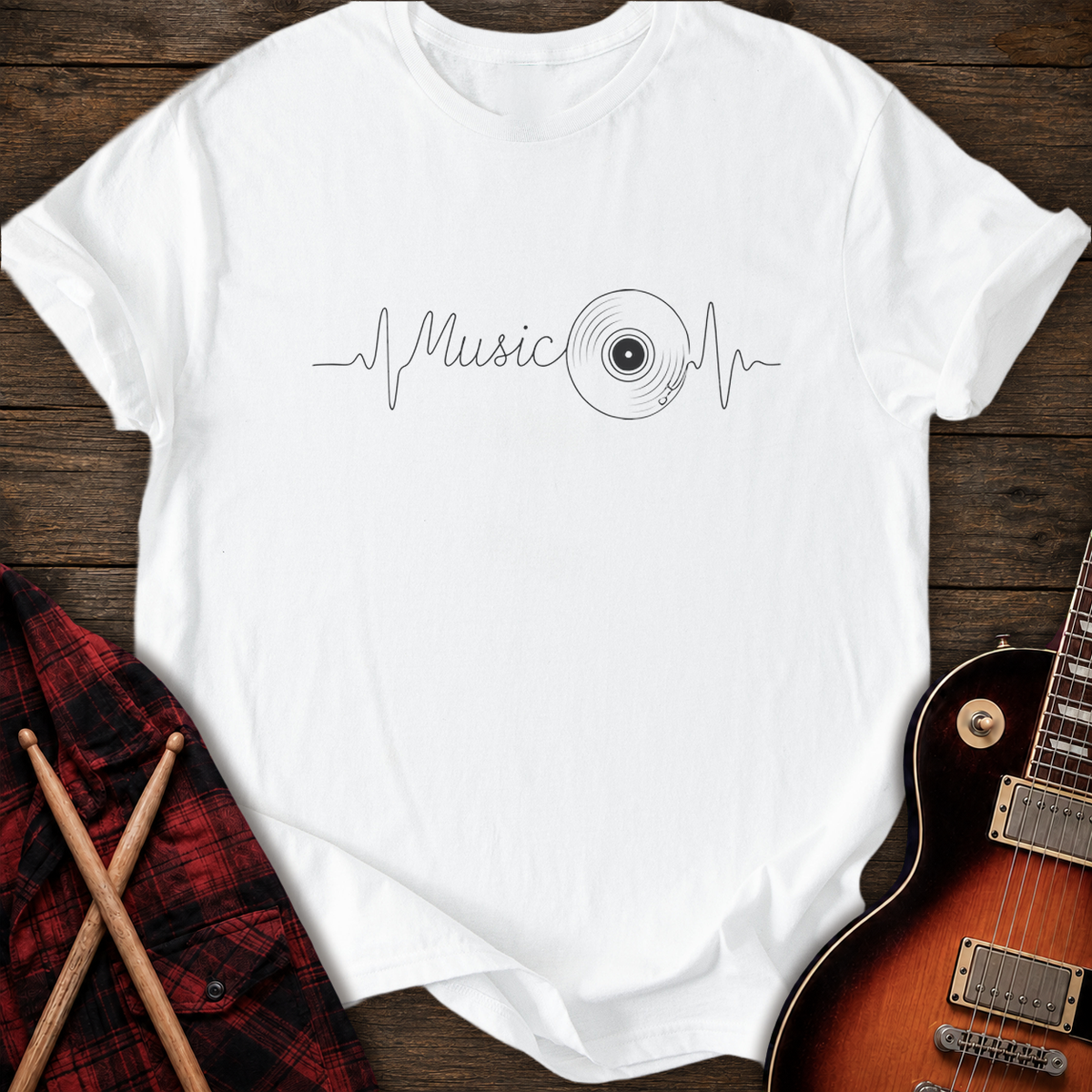 SOUNDOSE Vinyl Heartbeat T-Shirt — White t-shirt