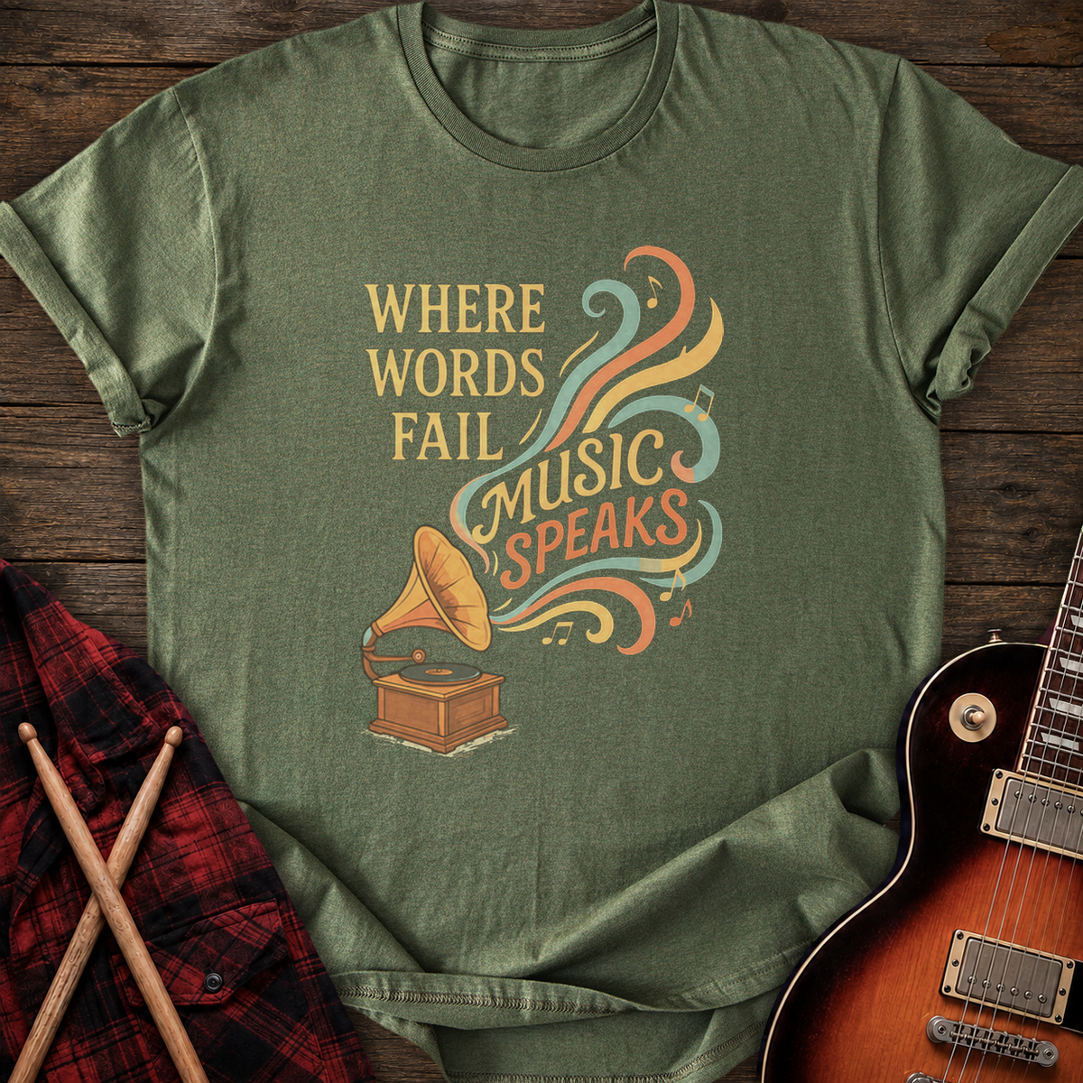 SOUNDOSE Words Music T-Shirt — Military Green t-shirt