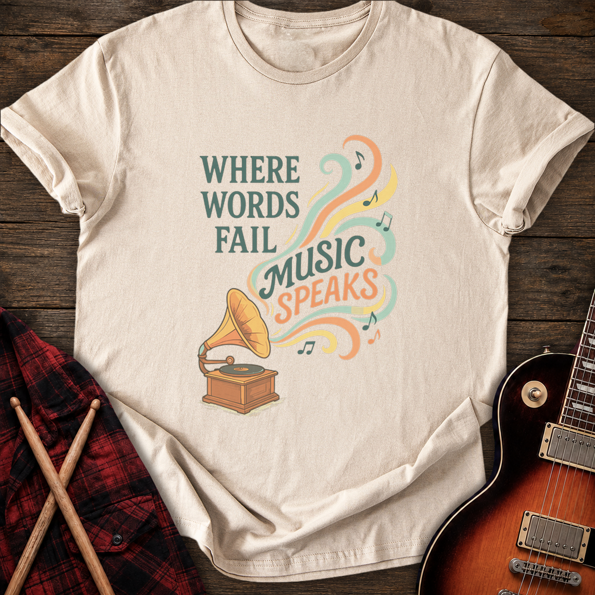 SOUNDOSE Words Music T-Shirt — Sand t-shirt