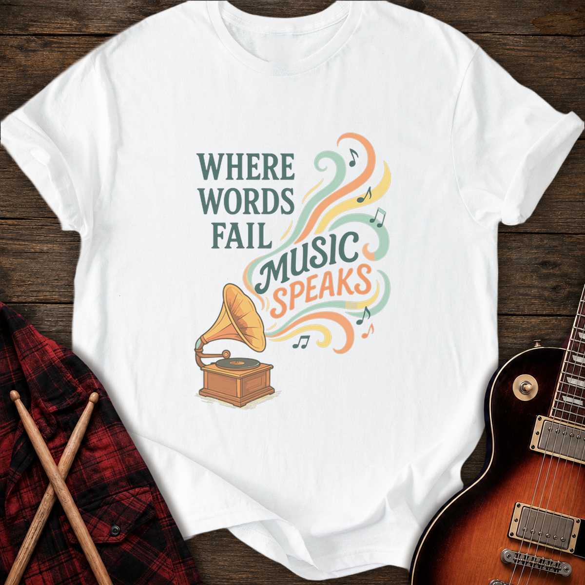 SOUNDOSE Words Music T-Shirt — White t-shirt