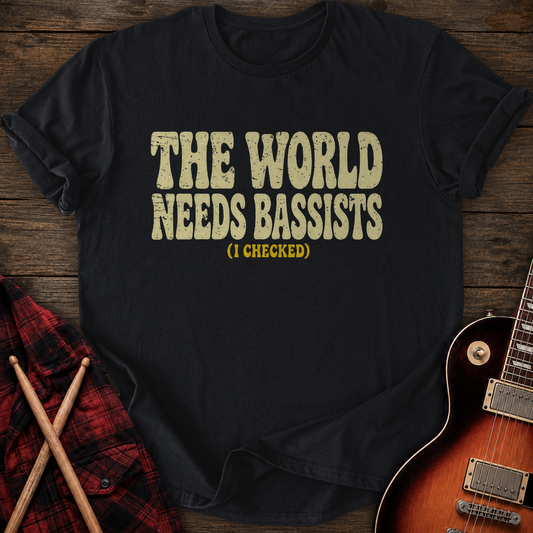SOUNDOSE World Needs Bassists T-Shirt — Black t-shirt